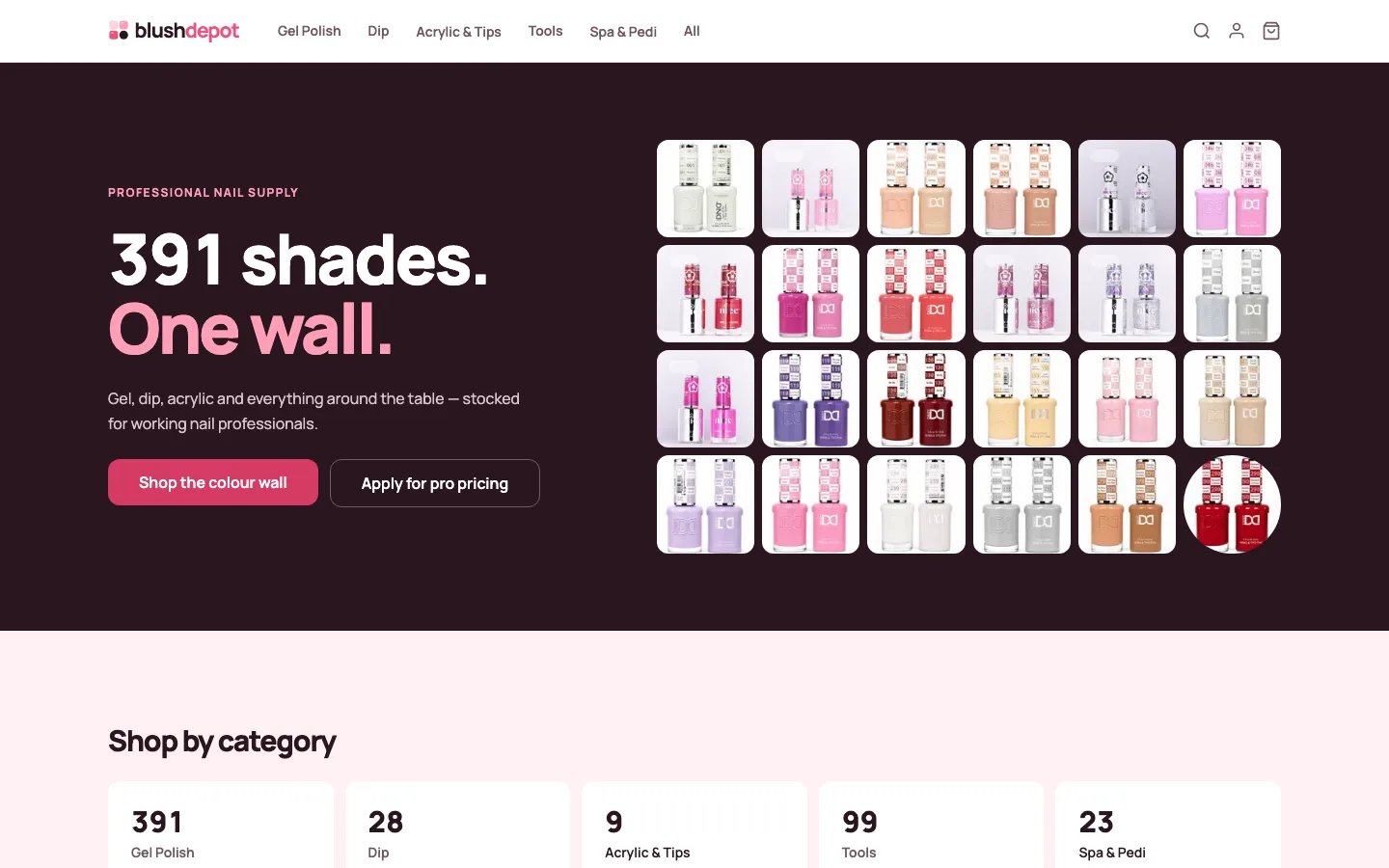 Blush Depot homepage on a desktop browser
