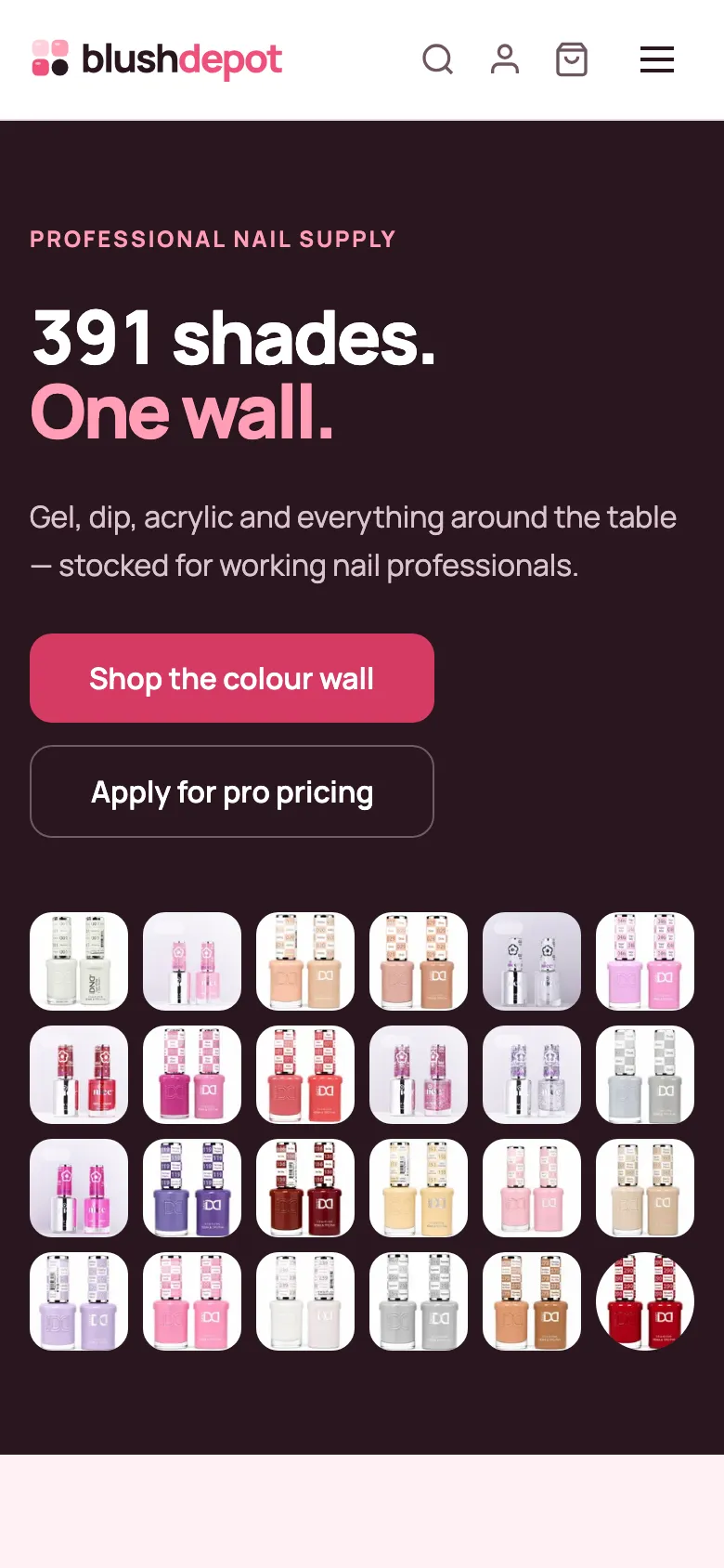 Blush Depot homepage on a phone