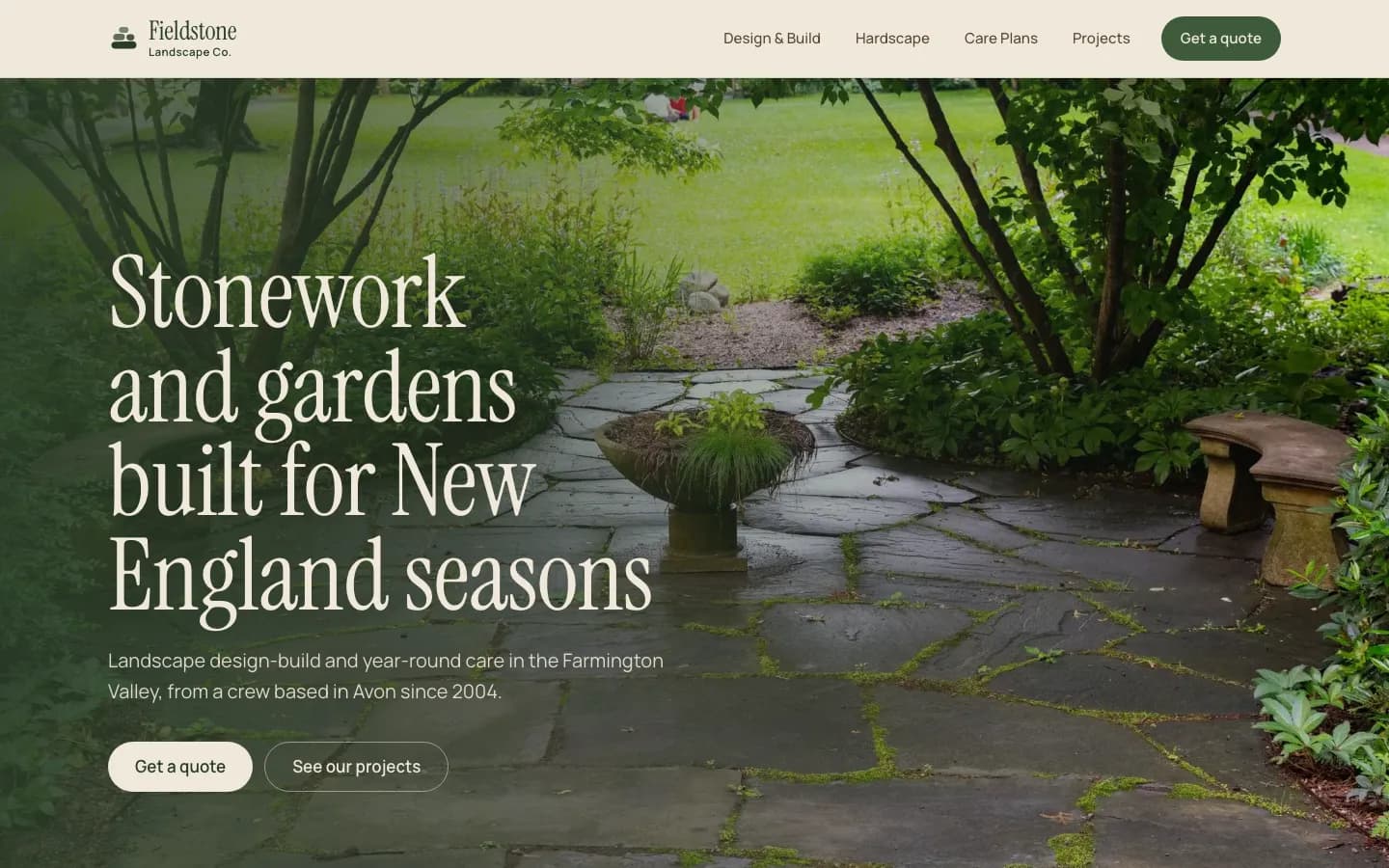 Fieldstone Landscape Co. homepage on a desktop browser