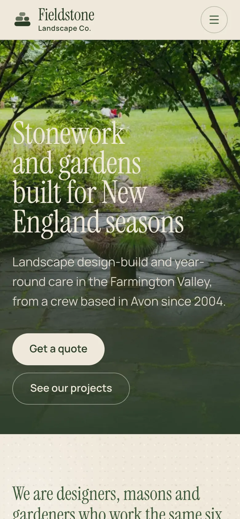 Fieldstone Landscape Co. homepage on a phone