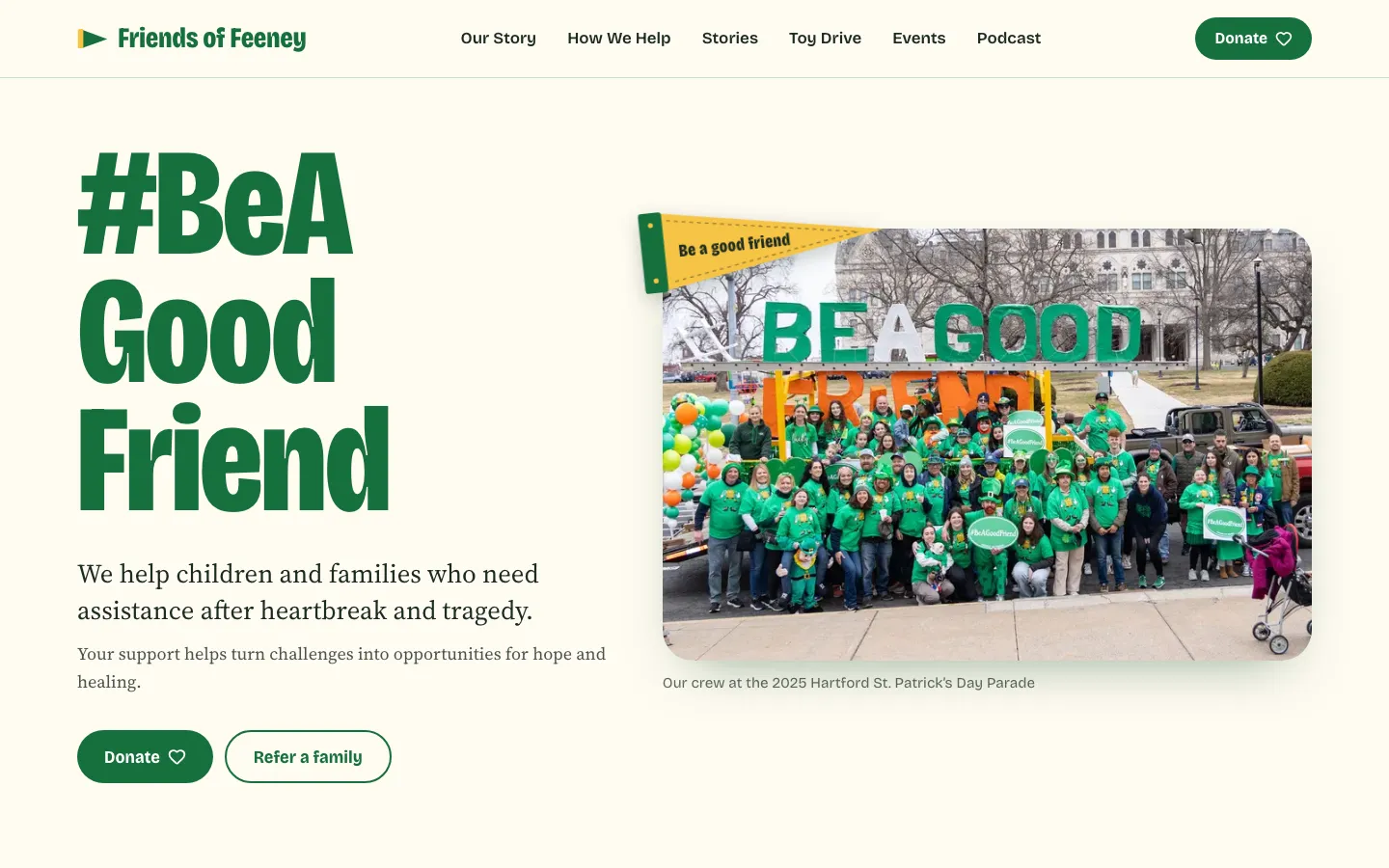 Friends of Feeney homepage on a desktop browser