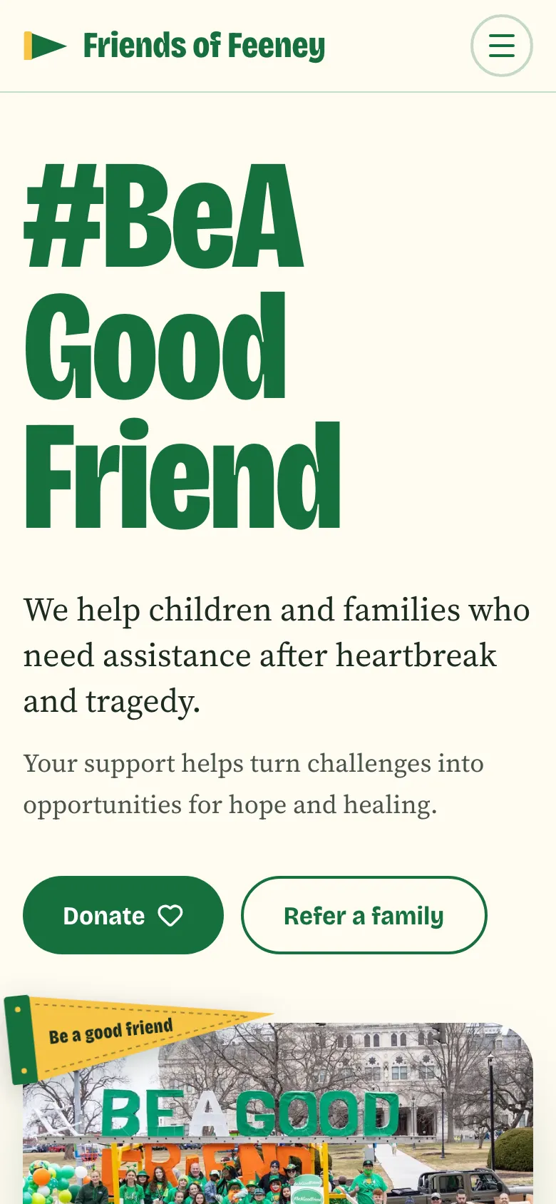 Friends of Feeney homepage on a phone
