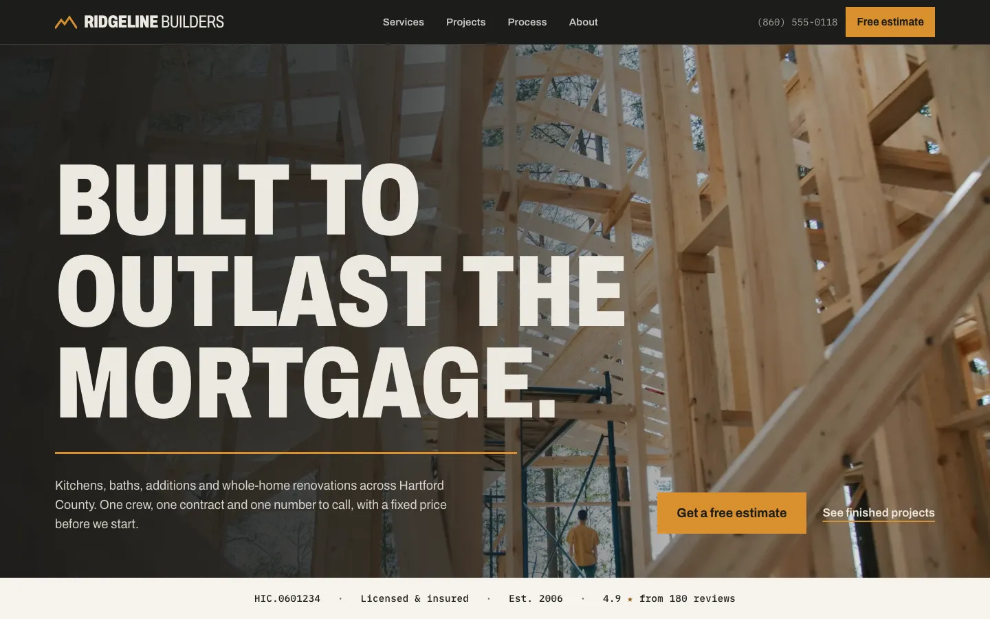 Ridgeline Builders homepage on a desktop browser
