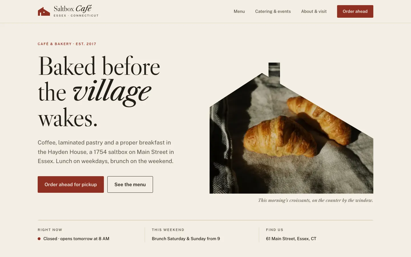 Saltbox Café homepage on a desktop browser