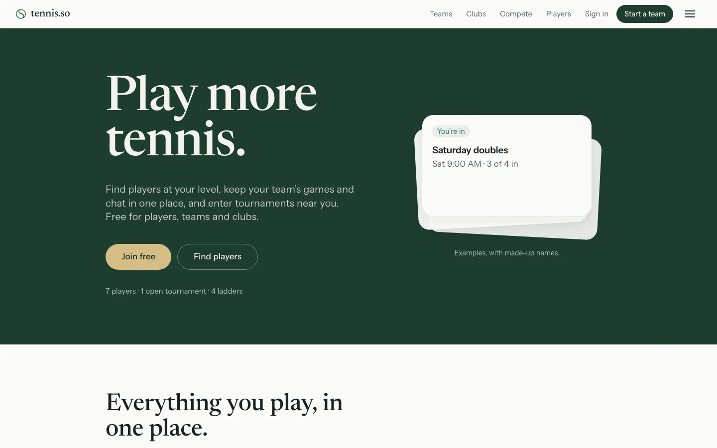 tennis.so homepage on a desktop browser