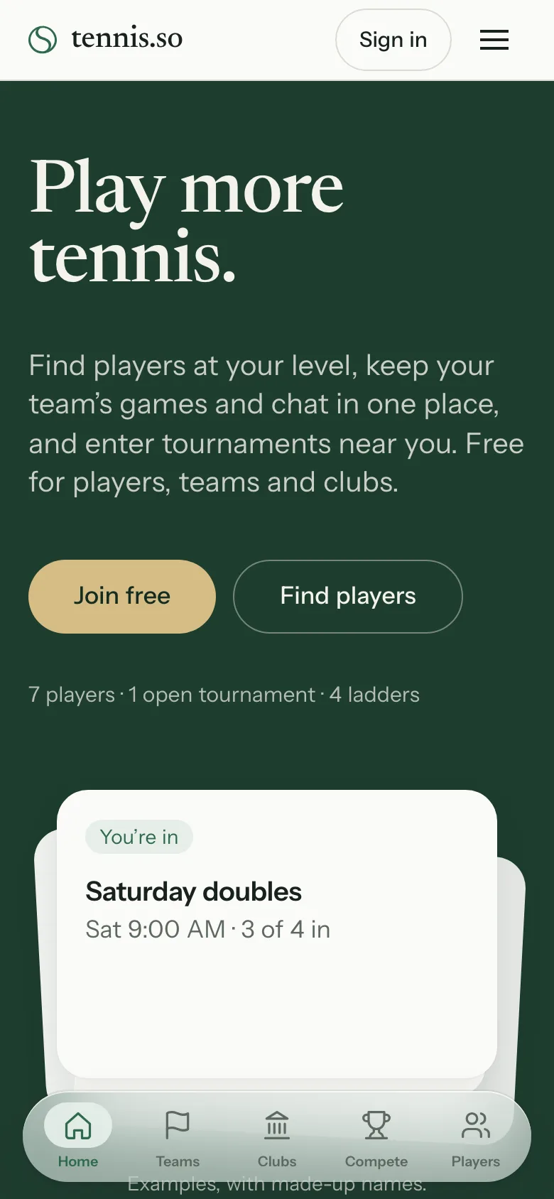 tennis.so homepage on a phone