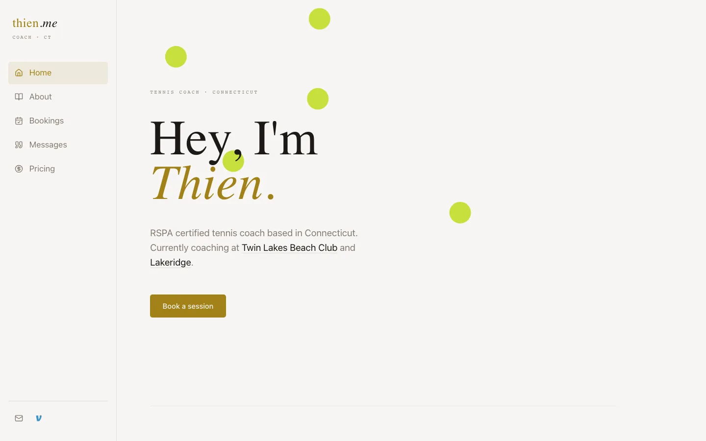 thien.me homepage on a desktop browser