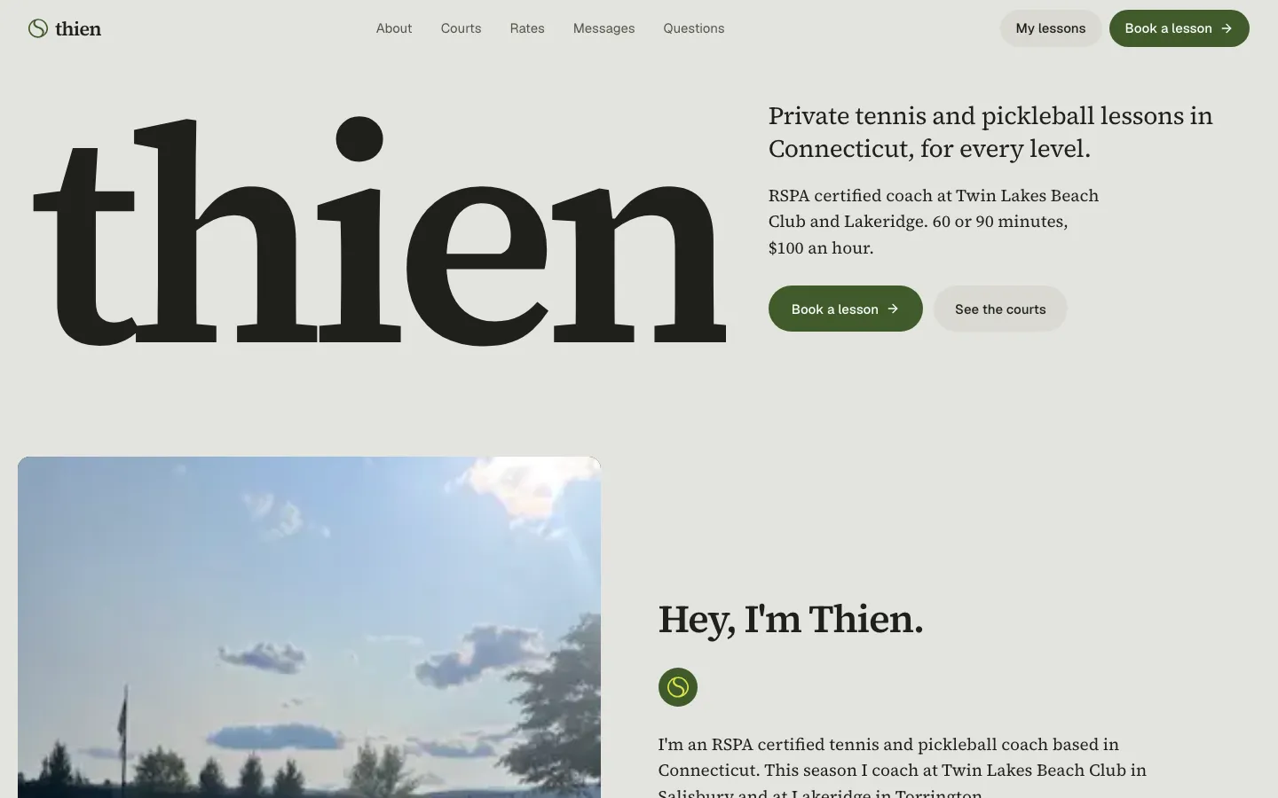 thien.me homepage on a desktop browser